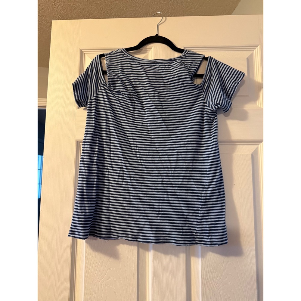 Michael Kors Striped Cold Shoulder Top Blue Navy Short Sleeve Large - Picture 5 of 6
